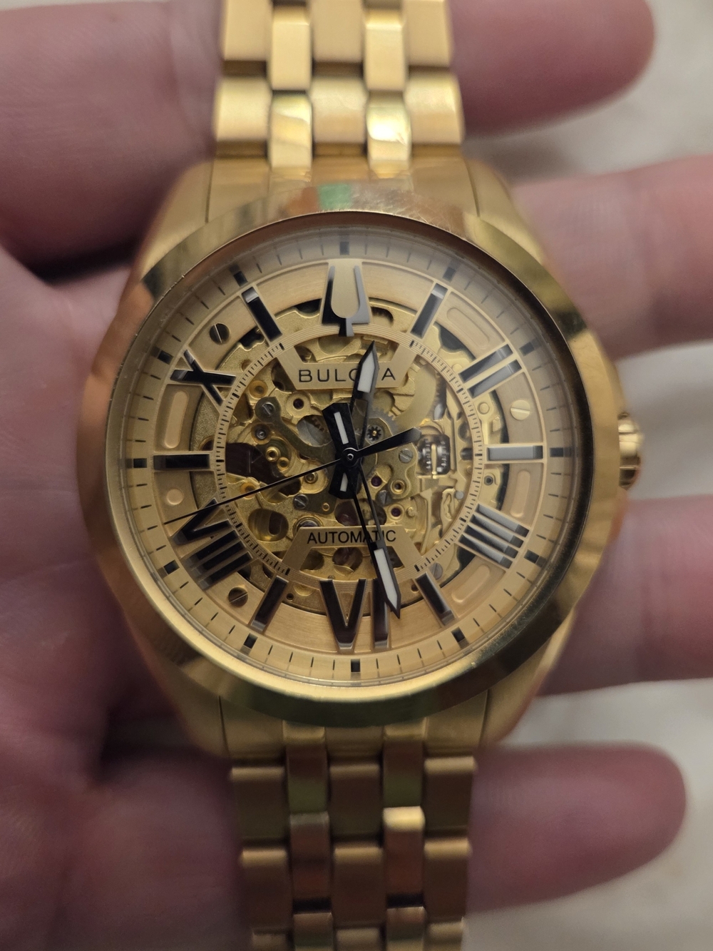 Bulova Men's Gold Skeleton Automatic Bracelet Watch